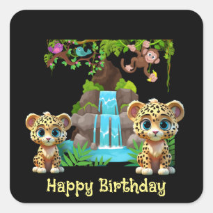 wild cute jaguar cub birthday square sticker
