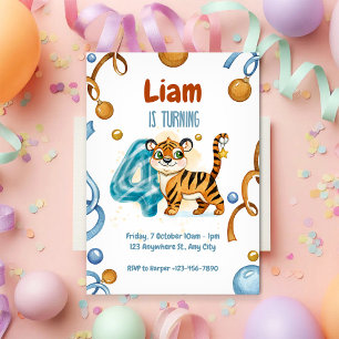 Wild & Cute Tiger 4ème anniversaire Invitation