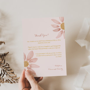Wild Daisy First Birthday, Boho Floral Theme Thank You Card