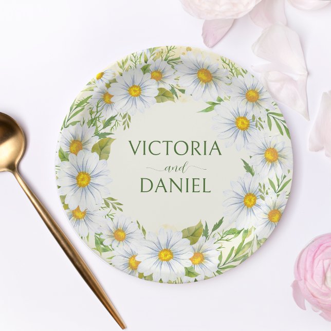 Wild daisy spring flowers wedding personalized paper plate (Creator Uploaded)