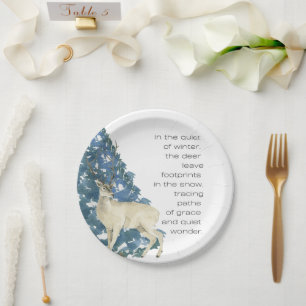 Wild Deer Footprints in Snow – Winter Nature Art Paper Plate