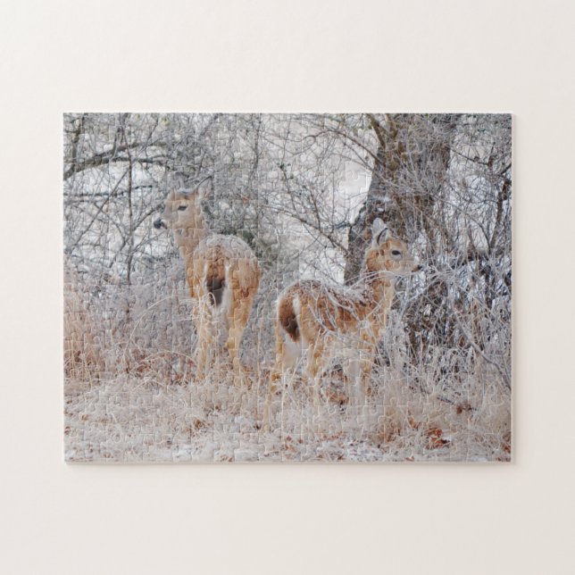 Wild Deer in Snow With Trees Nature Puzzle (Horizontal)