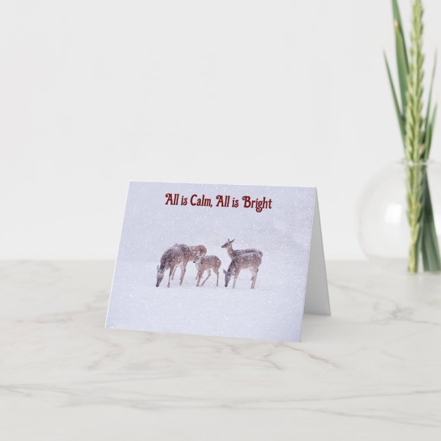 Wild Deer in Snowfall Peace Faith Christmas Card (Front)