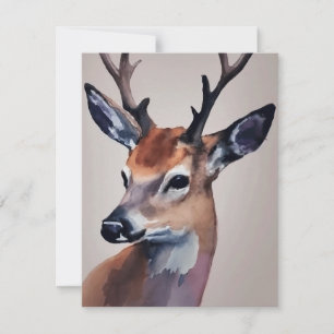 Wild Deer Portrait Watercolor Painting, Deer Holiday Card