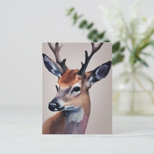 Wild Deer Portrait Watercolor Painting, Deer Postcard