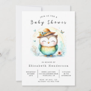 Wild Digital Owl Baby Shower Invitation