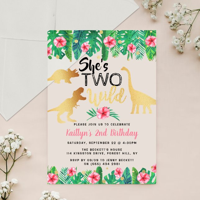 Wild Dinosaur Girls 2nd Birthday Acrylic Invitations (Creator Uploaded)