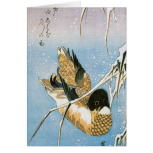 Wild Duck Swimming Snow Laden Reeds by Hiroshige