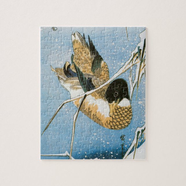 Wild Duck Swimming Snow Laden Reeds by Hiroshige Jigsaw Puzzle (Vertical)