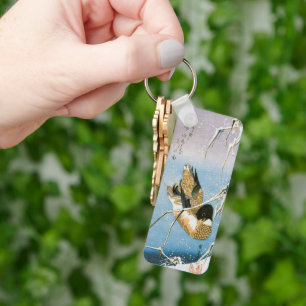 Wild Duck Swimming Snow Laden Reeds by Hiroshige Keychain