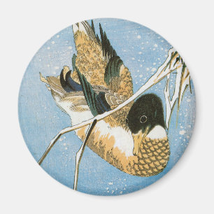 Wild Duck Swimming Snow Laden Reeds by Hiroshige Magnet