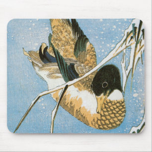 Wild Duck Swimming Snow Laden Reeds by Hiroshige Mouse Pad