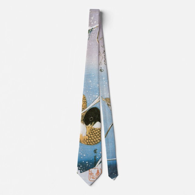 Wild Duck Swimming Snow Laden Reeds by Hiroshige Tie (Front)