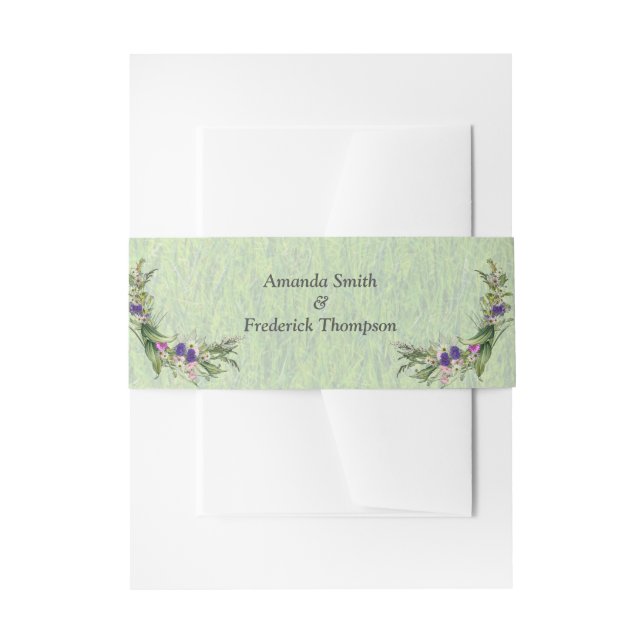 Wild Eco-friendly Grasses & Spring flowers Invitation Belly Band (Front Example)