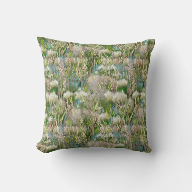 Wild Eco-friendly Native Grasses in Spring  Throw Pillow (Front)