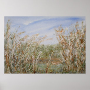 Wild Edge of a Natural Pond Watercolor Print
