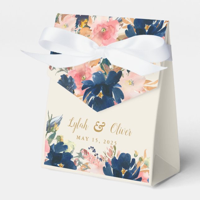 Wild Elegance | Navy Blush & Gold Wedding  Favor Box (Front Side)