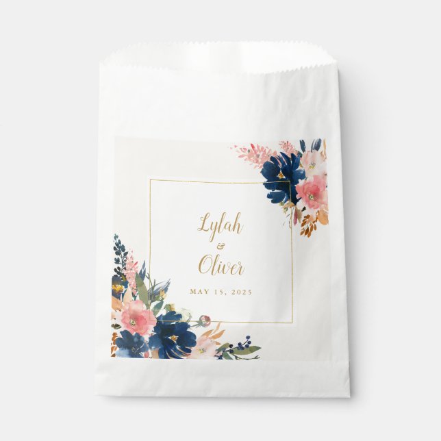 Wild Elegance | Navy Blush & Gold Wedding  Favour Bag (Front)