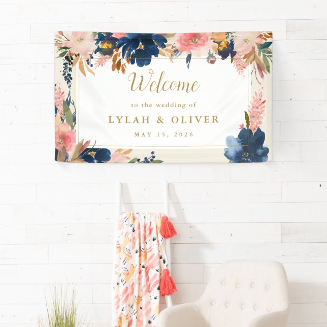 Wild Elegance | Navy Blush & Gold Wedding Welcome Banner (Insitu)
