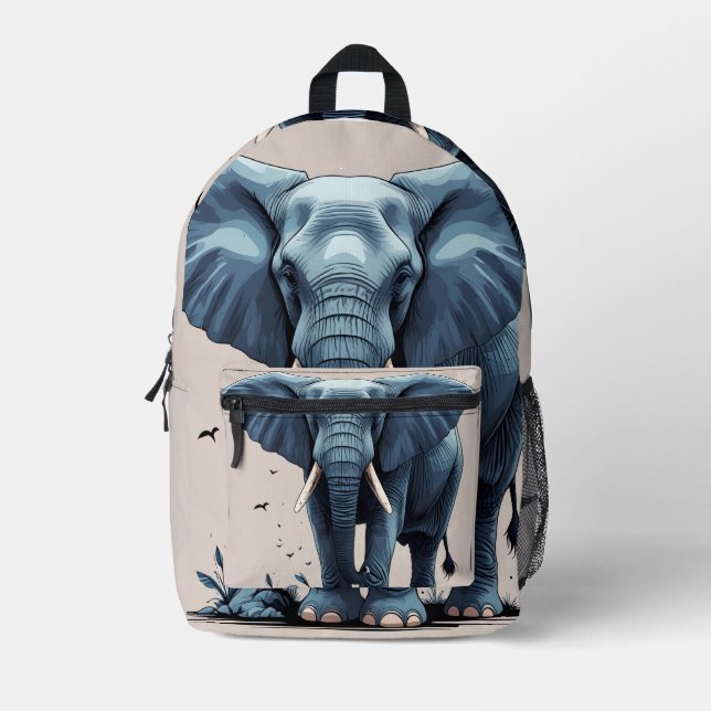 Wild Elephant Backpack, Animal Print School Travel Printed Backpack (Front)