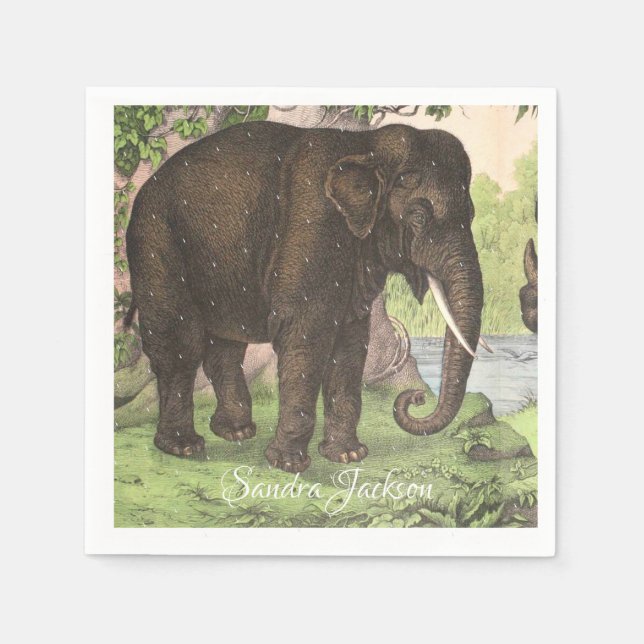 Wild Elephant Print Gender neutral Baby Shower Napkin (Front)