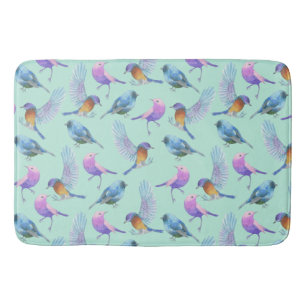 Wild Exotic Birds Colourful Watercolor Pattern Bath Mat