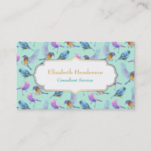 Wild Exotic Birds Colourful Watercolor Pattern Business Card