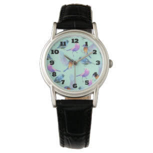 Wild Exotic Birds Colourful Watercolor Pattern Watch