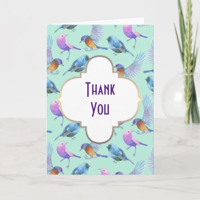 Wild Exotic Birds Colourful Watercolor Thank You (Front)