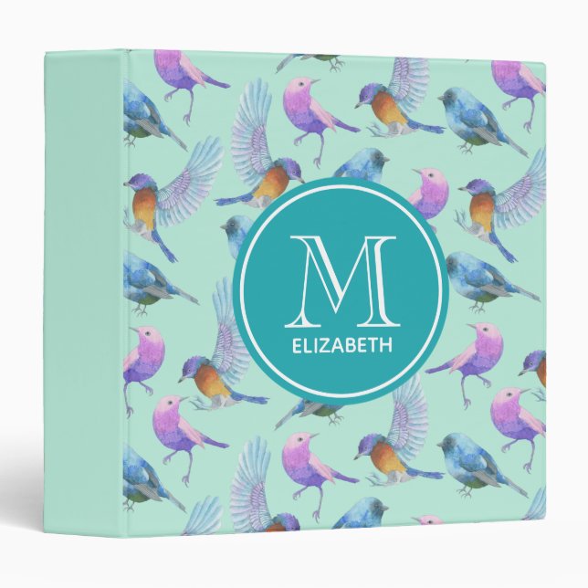 Wild Exotic Birds Watercolor Pattern Binder (Front/Spine)