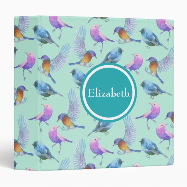 Wild Exotic Birds Watercolor Pattern Personalized Binder (Front/Spine)