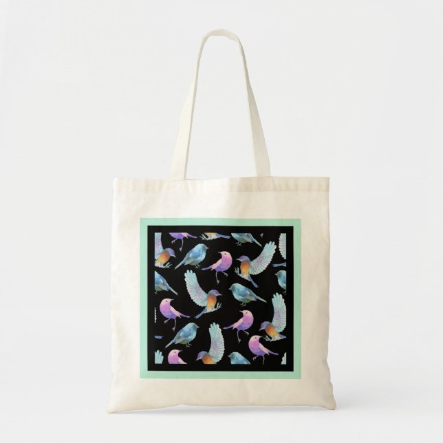 Wild Exotic Birds Watercolor Pattern Tote Bag (Front)