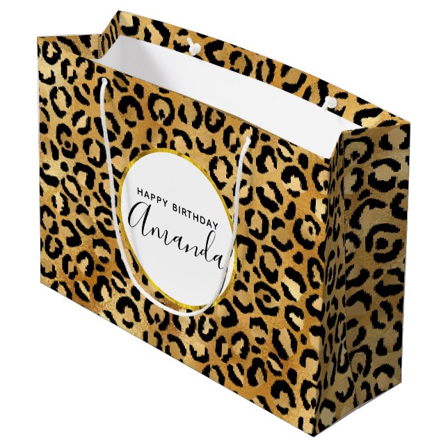 Wild & Exotic Leopard Print Pattern Birthday Large Gift Bag (Back Angled)