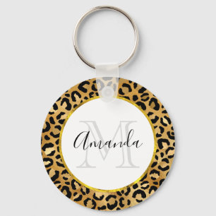 Wild & Exotic Leopard Print Pattern Monogram Keychain