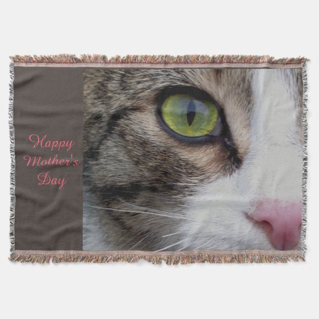 Wild Eyed Cat Throw Blanket - Happy Mother's Day (Front)