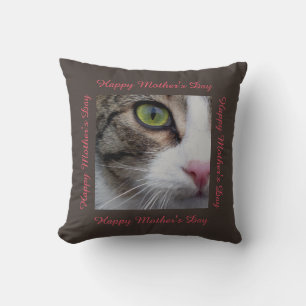 Wild Eyed Cat Throw Pillow - Happy Mother's Day