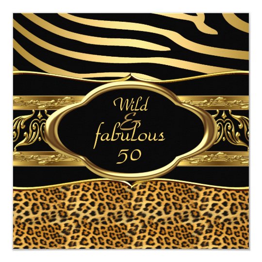 Wild Fabulous Zebra Leopard Black Gold Birthday 3 Card