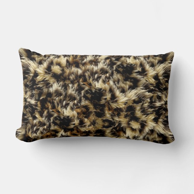 Wild Faux Fur Leopard Style Camo Decor Lumbar Pillow (Front)