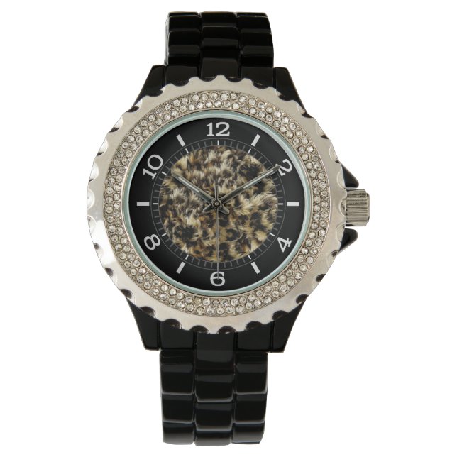 Wild Faux Fur Leopard Style Camo Print Dial Watch (Front)