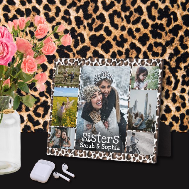 Wild Faux Leopard Fur Sisters Photo Collage Plaque (Creator Uploaded)