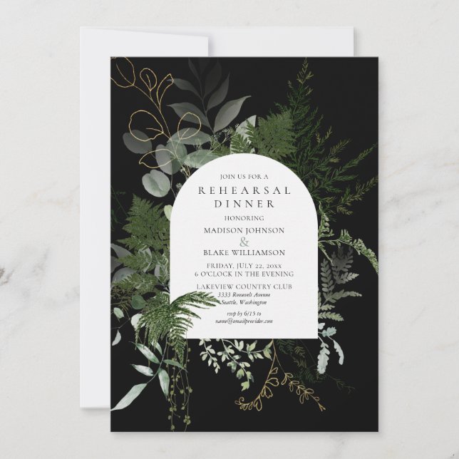 Wild Fern Greenery Wedding Rehearsal Dinner Invitation (Front)