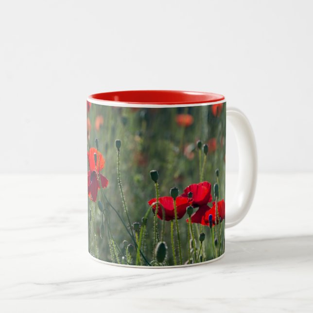 Wild Field of Poppies  Two-Tone Coffee Mug (Front Right)