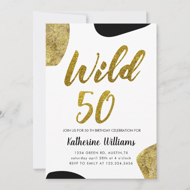Wild Fifty Gold Animal Motif Party Invitation (Devant)