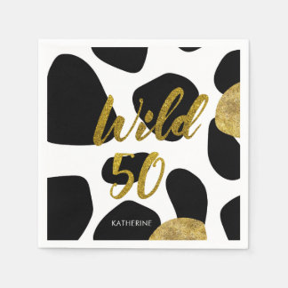 Wild Fifty Gold Animal Pattern Birthday Paper Napkin