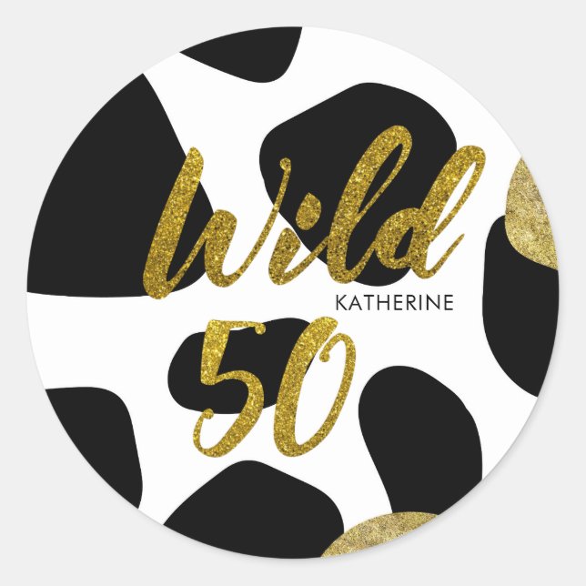 Wild Fifty Gold Animal Pattern Birthday Sticker (Front)