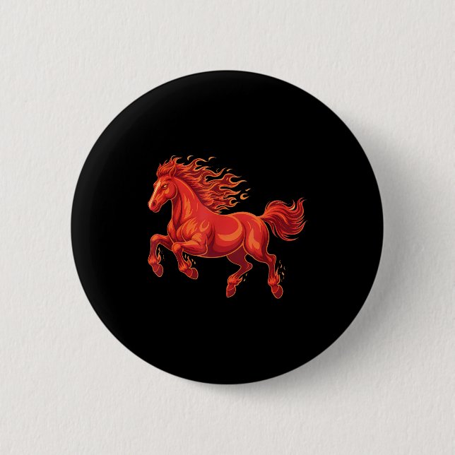 Wild Fire Horse Chinese Zodiac Sign Lunar New Year 2 Inch Round Button (Front)