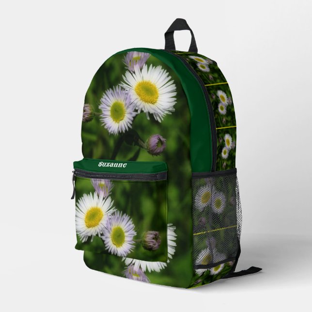 Wild Fleabane Daisy Flowers Nature Personalized Printed Backpack (Back Corner Right)