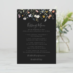 Wild Floral Black Mariage Kissing Menu Carte de je