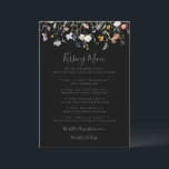 Wild Floral Black Wedding Kissing Menu Game Card<br><div class="desc">This wild floral black wedding kissing menu game card is perfect for a modern wedding reception. The design features watercolor pink,  blush,  purple,  navy and white elegant flowers with emerald green leaves in a dark background.</div>