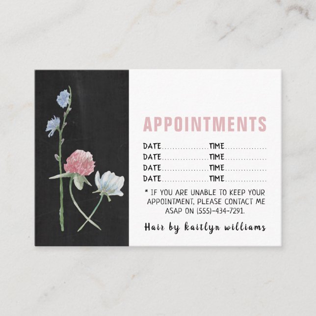 Wild Floral Chalkboard Appointment Card (Front)